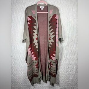 Ariat Open-Front Geometric Knit Cardigan in Taupe, Pink & Burgundy